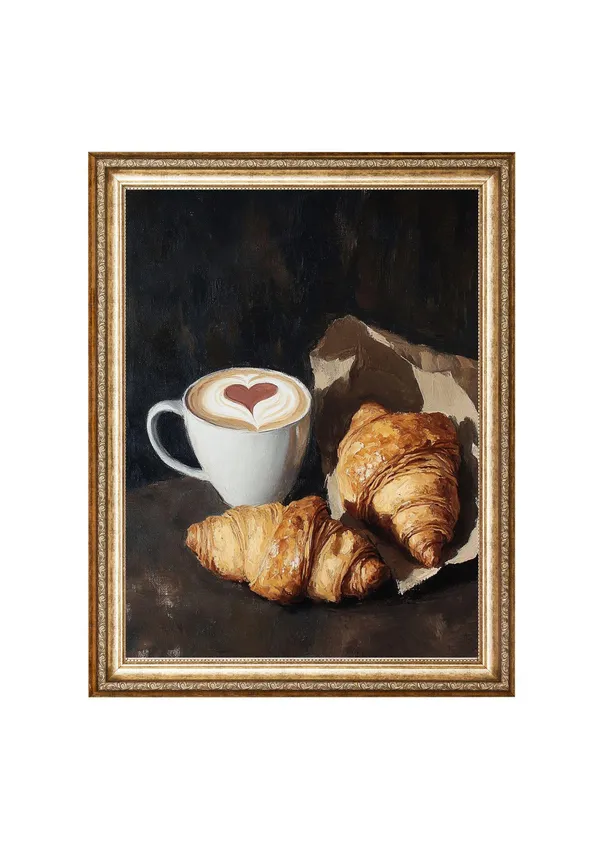 French Breakfast Croissant And Coffee Vintage Art Print