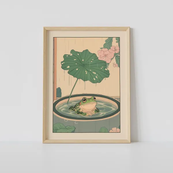 Japanese Frog In A Bathtub Japandi Art Print
