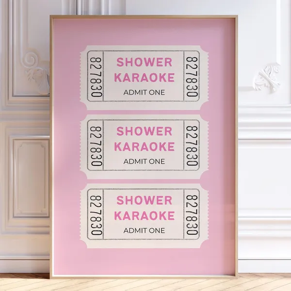 Shower Karaoke Ticket Light Pink Bathroom Poster