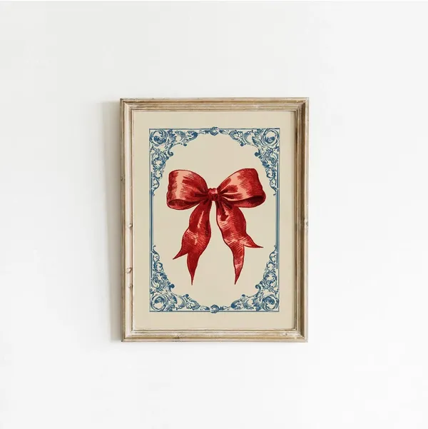 Vintage Red Bow Art Print, Retro Glam Decor