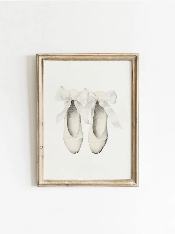Ballet Slipper Vintage Bow Art Print, Retro Decor