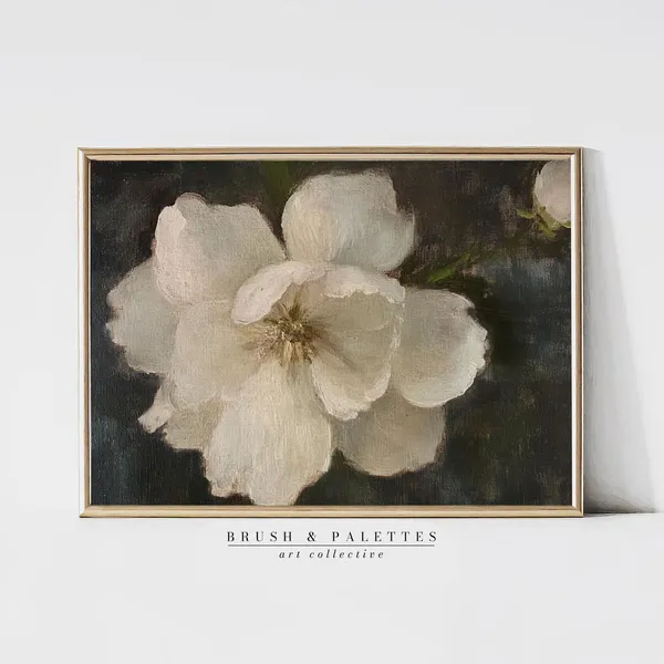 White Wild Rose Vintage Oil Painting Art Print