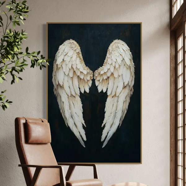 Ivory Angel Wings Art Print, Celestial Decor