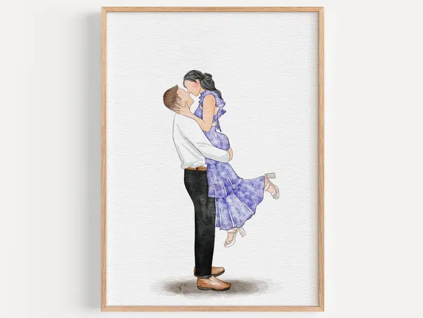 Minimalist Faceless Watercolor Portrait, Personalized Gift