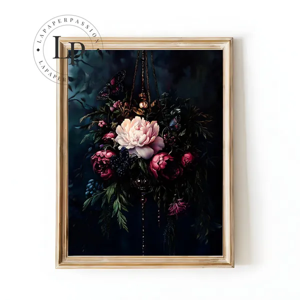 Dark Peony Oil Painting, Whimsigoth Art Print