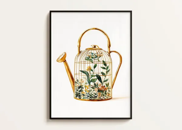 Vintage Houseplant Water Can, Botanical Art Print