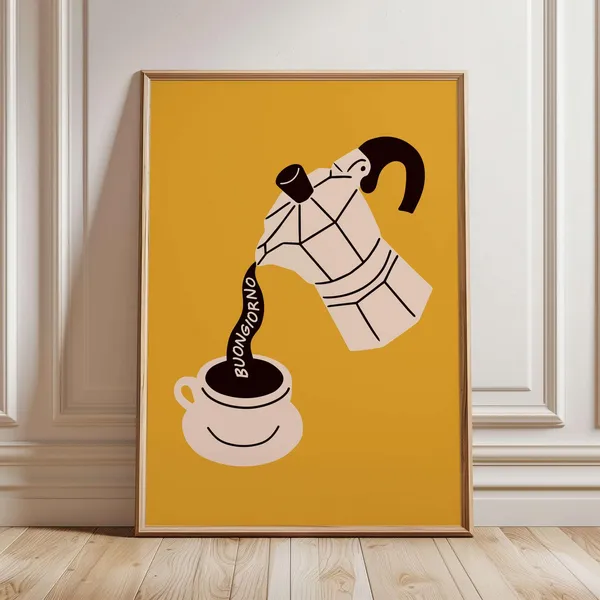 Buongiorno Moka Pot Coffee Retro Kitchen Poster Print