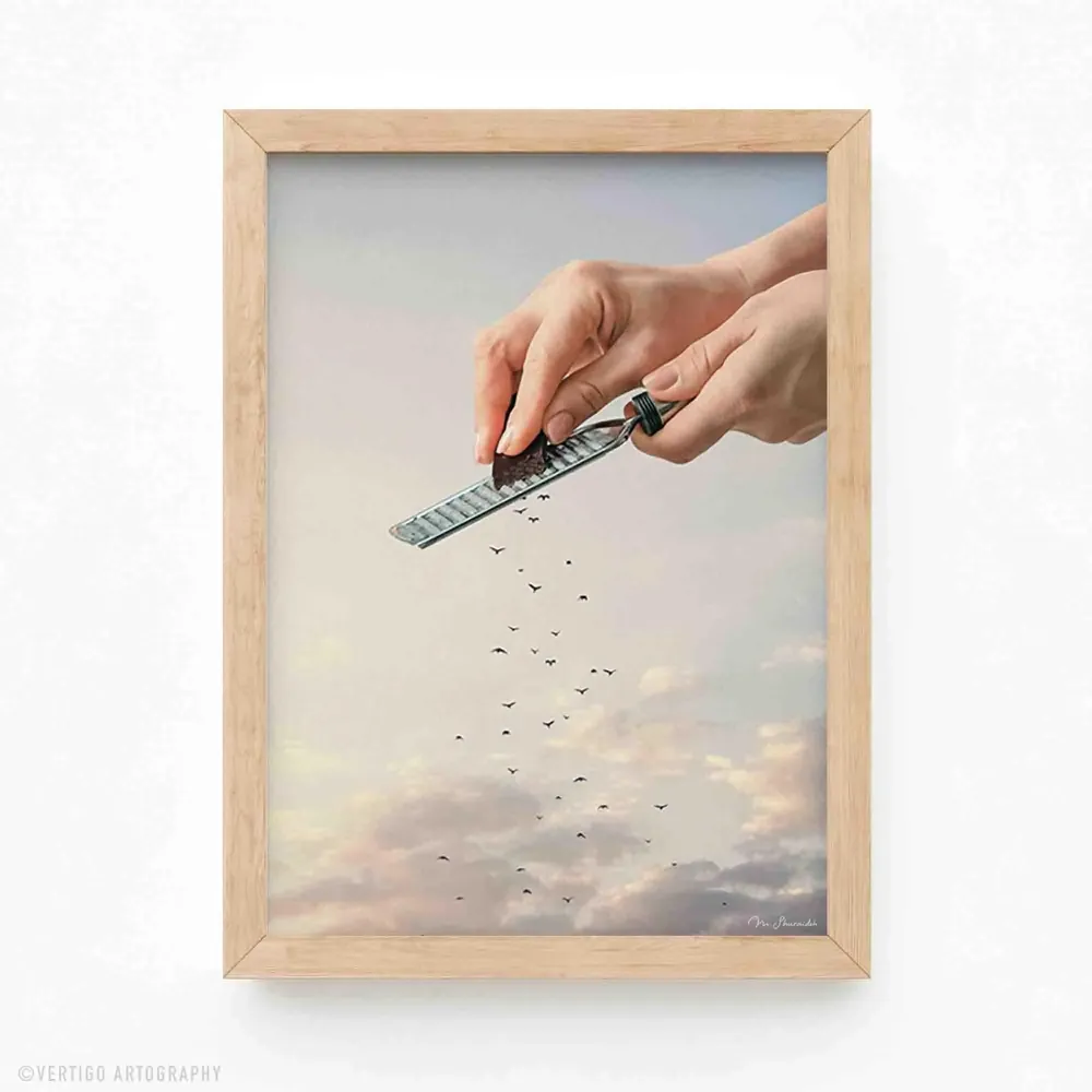 Surreal Flying Chocolate Birds Art Print, Kitchen Wall Decor