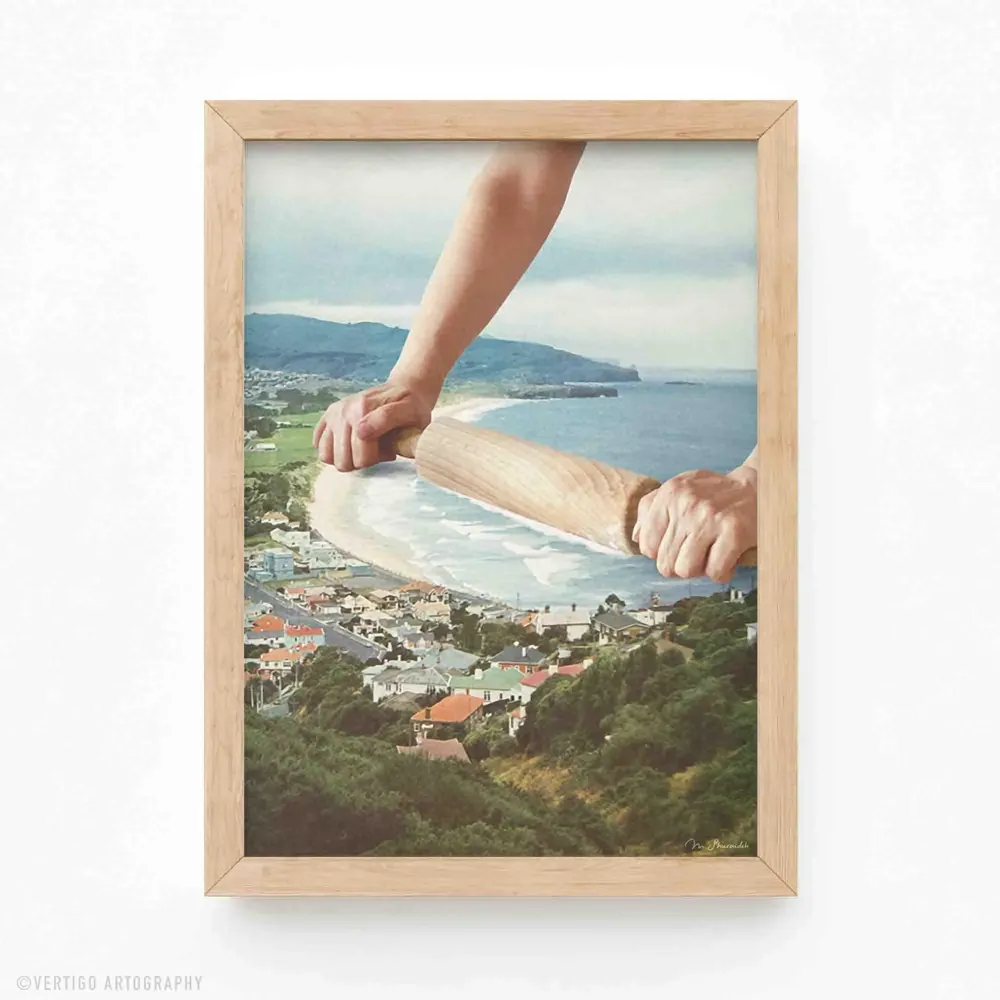 Surreal Waves Rolling Pin Art Print, Retro Kitchen Decor