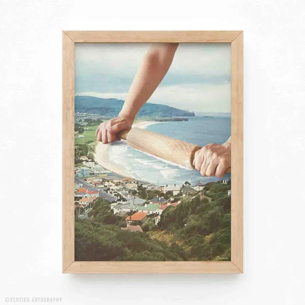 Surreal Waves Rolling Pin Art Print, Retro Kitchen Decor