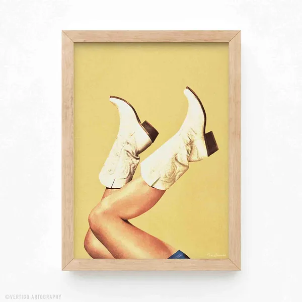 These Boots Yellow Cowgirl Art Print, Texas Rodeo