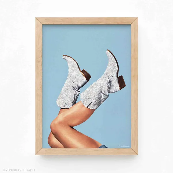 Glitter Cowgirl Boots Vintage Rodeo Art Print