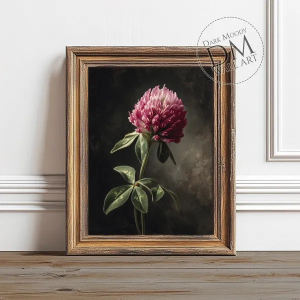 Red Clover Flower Botanical Moody Art Print