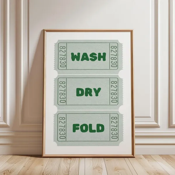 Laundry Wash Dry Fold Ticket Poster, Preppy Decor