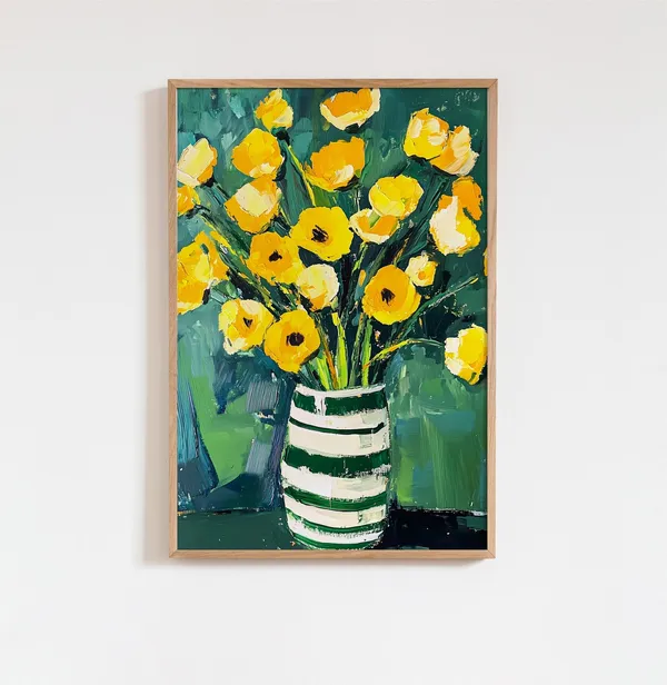 Yellow Flower Oil Painting, Matisse-Inspired Floral Print