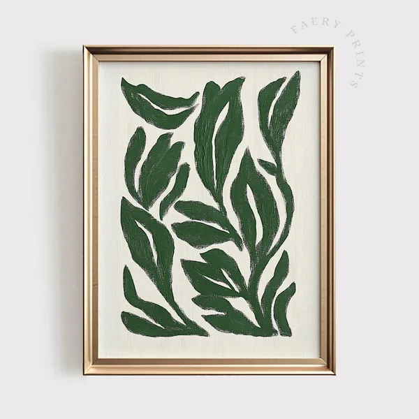 Green Abstract Leaf Print, Bold Minimalist Botanical Art
