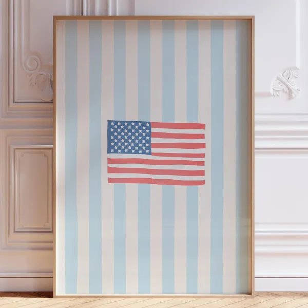 Red White Blue Flag Print, Light Coastal Dorm Decor