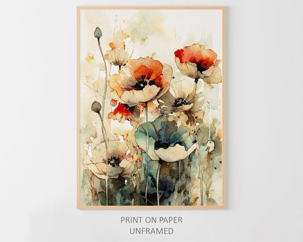 Poppy Floral Watercolor Art Print, Wildflowers