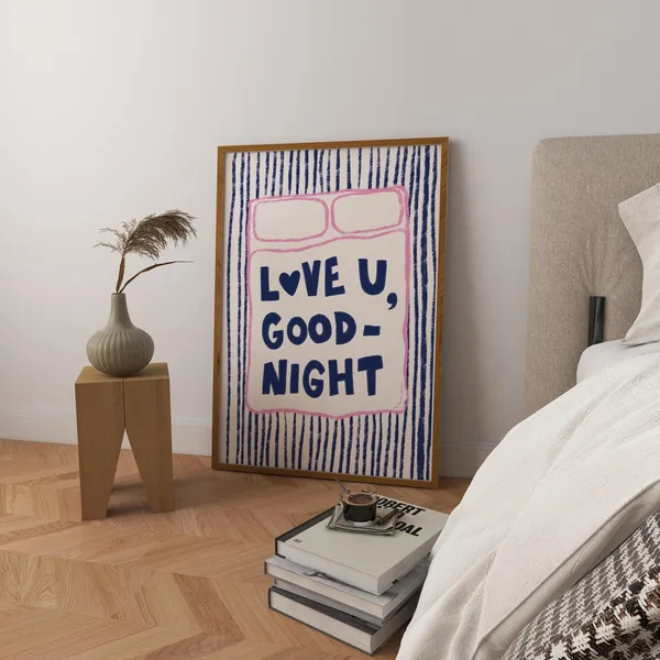Love You Goodnight Vintage Retro Bedroom Art Print
