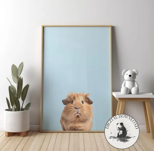 Blue Guinea Pig Illustration, Pink Nursery Decor Art Print
