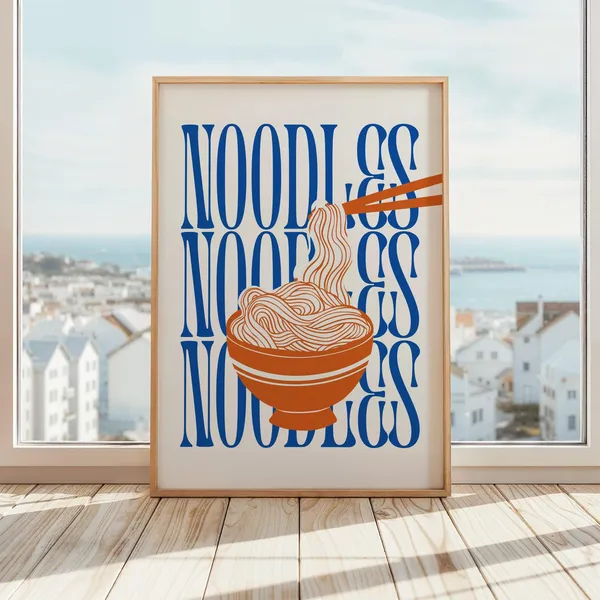Noodles Print, Funny Kitchen Ramen Lover Poster