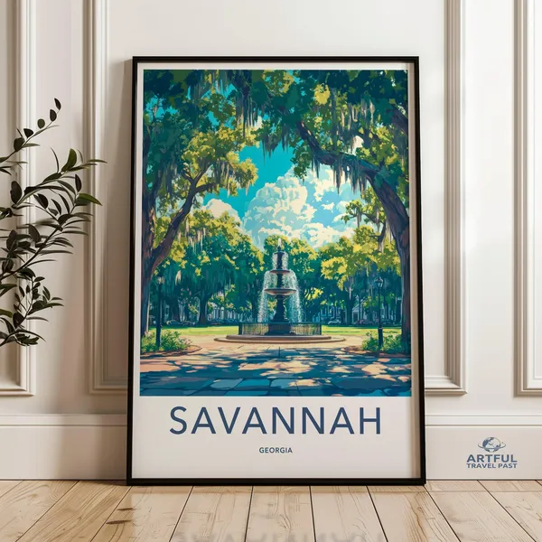 Savannah Georgia Fountain Travel Poster, Nature Scene