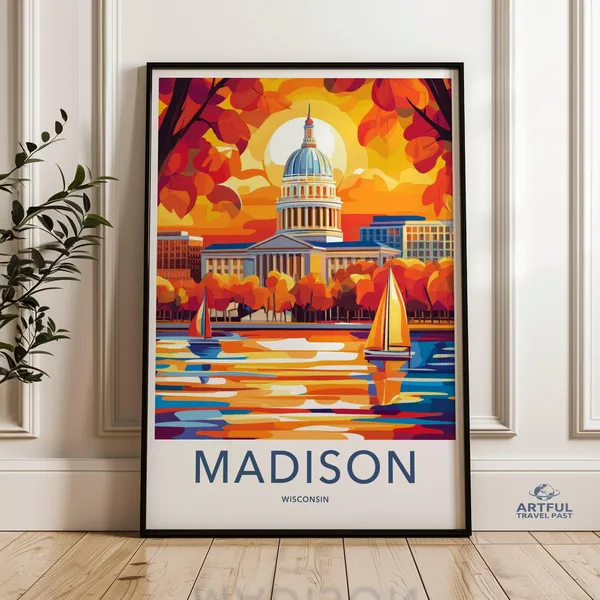 Madison Wisconsin Autumn Capitol Building Travel Poster