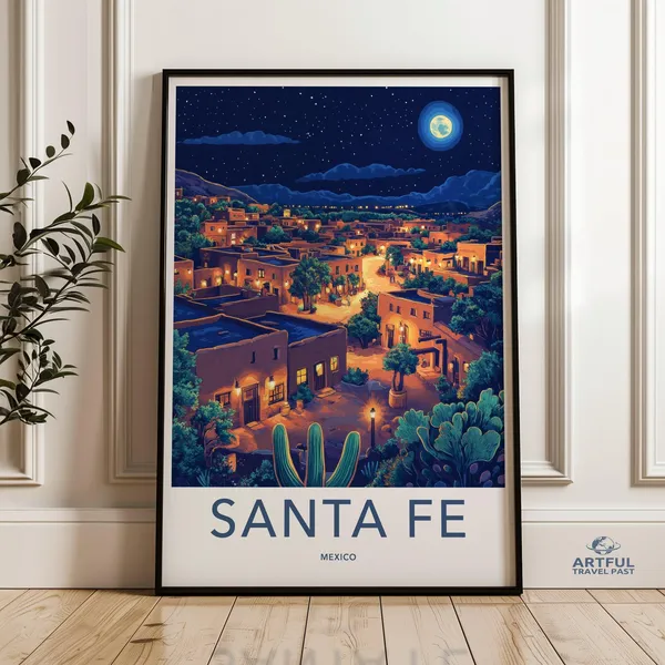 Santa Fe Night Scene Art Print, Southwestern Decor