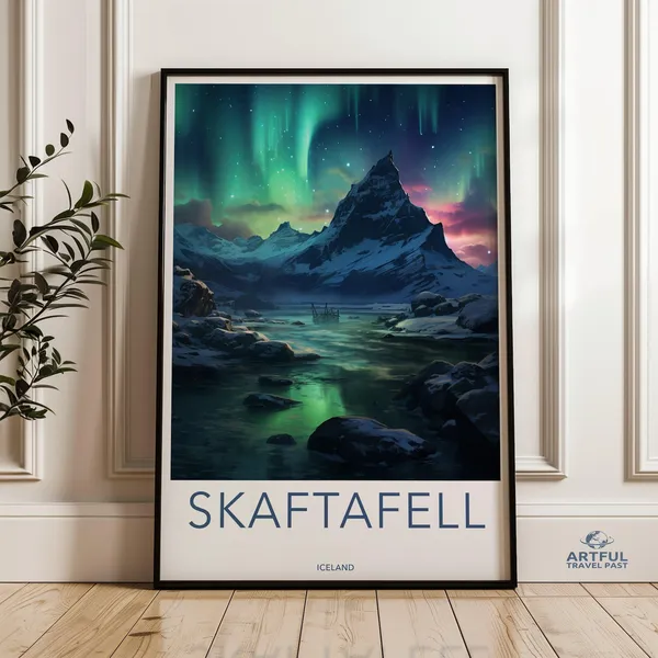 Skaftafell Iceland Landscape, Northern Lights Art Print