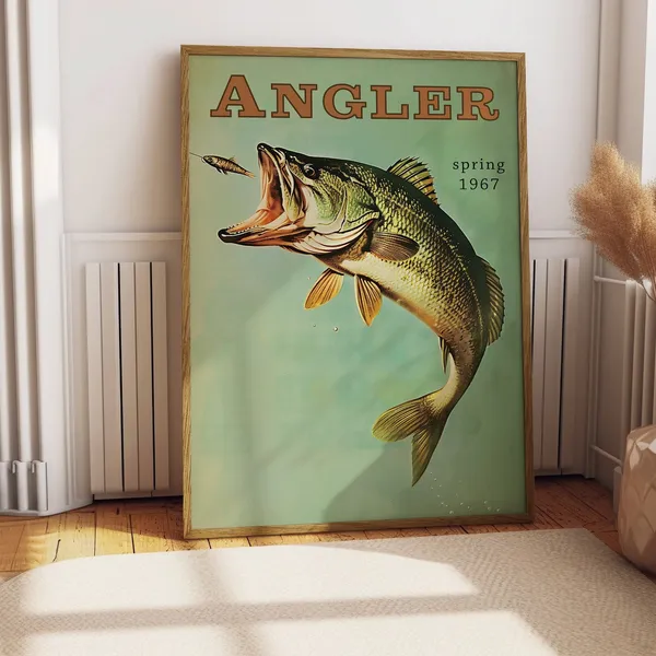 Bass Fishing Vintage Travel Poster, Cabin Wall Decor