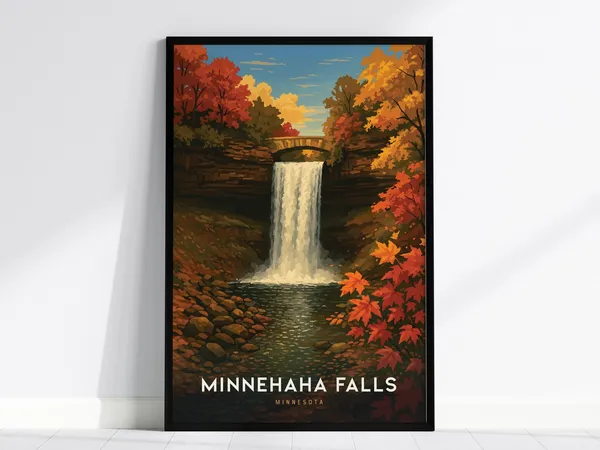 Minnehaha Falls Poster, Minnesota Landscape Art Print