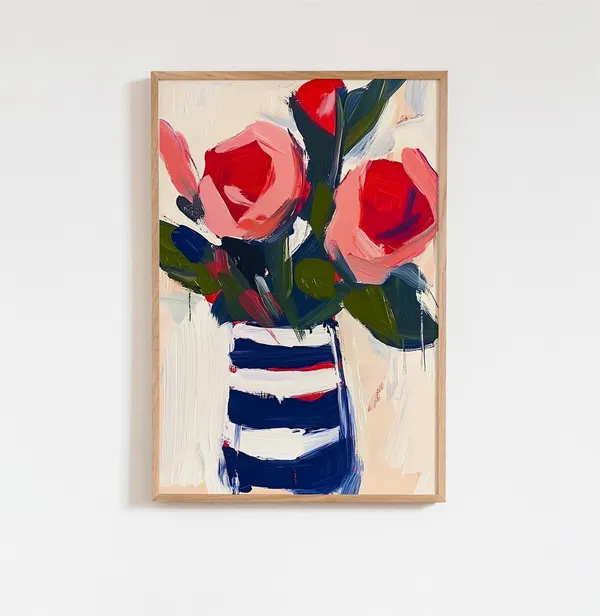 Red Roses Oil Painting Floral Art Print