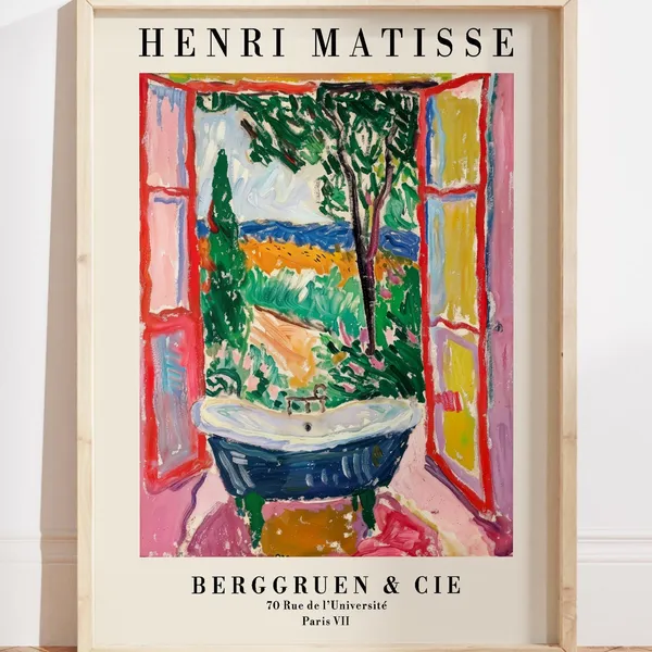 Matisse-Inspired Bathroom Wall Art Print, Countryside Decor