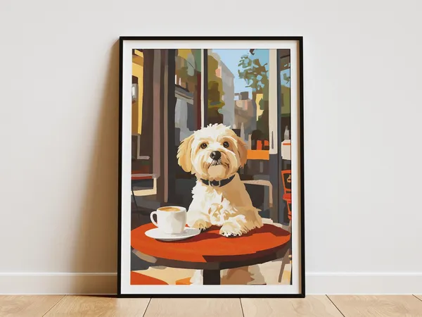 Havanese Dog Matisse Style Cafe Coffee Art Print