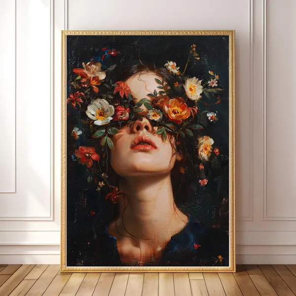 Moody Floral Portrait Art Print, Gothic Botanical