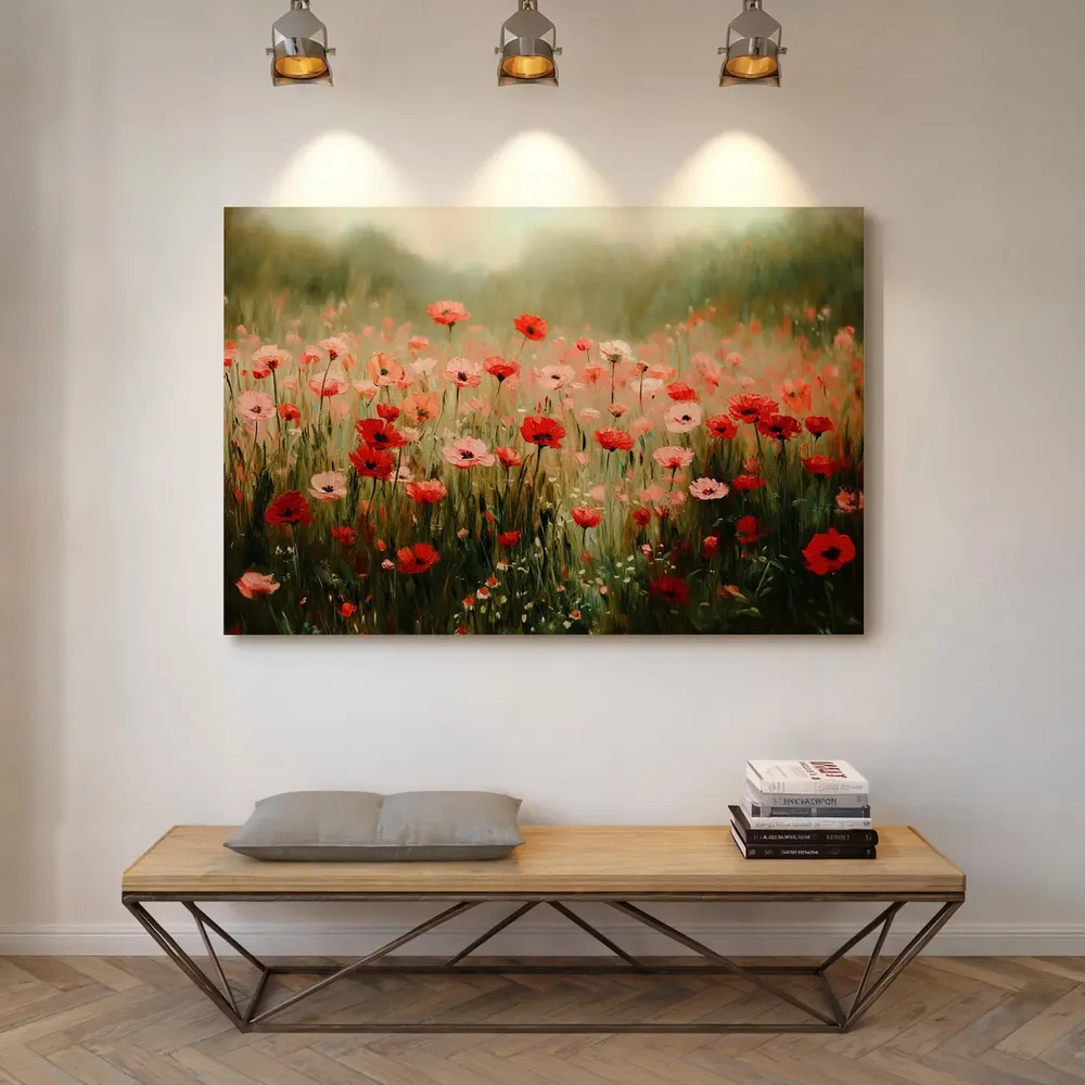 Pink and Red Poppy Field, Cottagecore Floral Art Print - Image 3