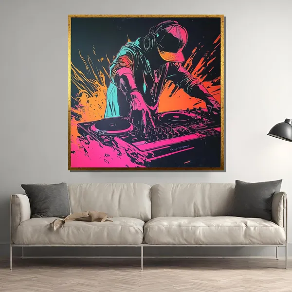 Neon DJ Poster, Vibrant Street Style