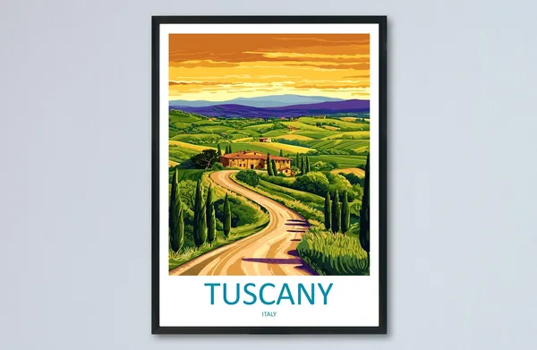Tuscany Travel Poster, Rustic Italy Countryside