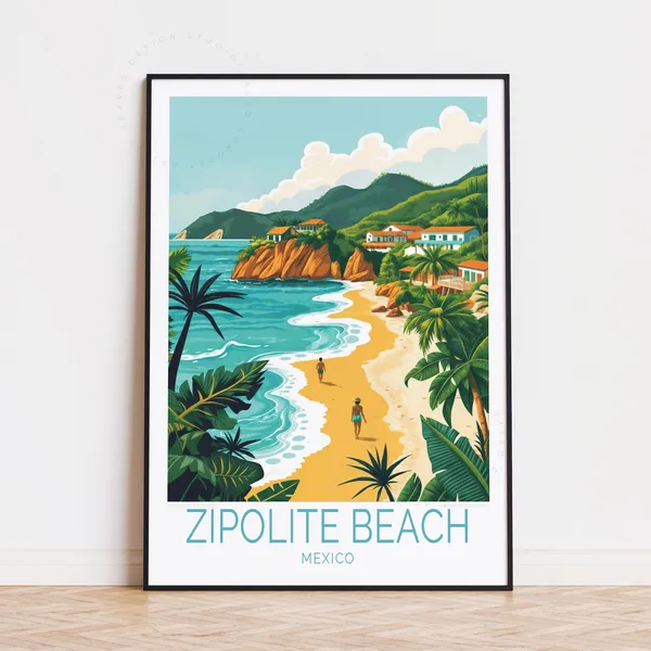 Zipolite Beach Travel Poster, Mexico Art Print