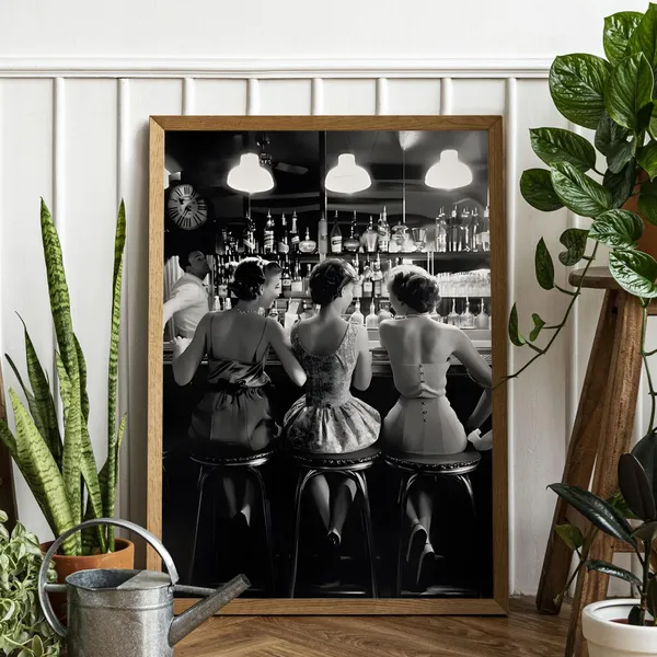 Vintage Women Drinking Cocktails Bar Cart Art Print