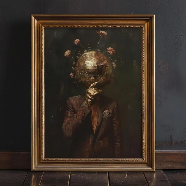 Disco Ball Man Art Print, Retro Eclectic Portrait