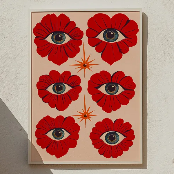 Surreal Eye Flower Art Print, Eclectic Floral Poster