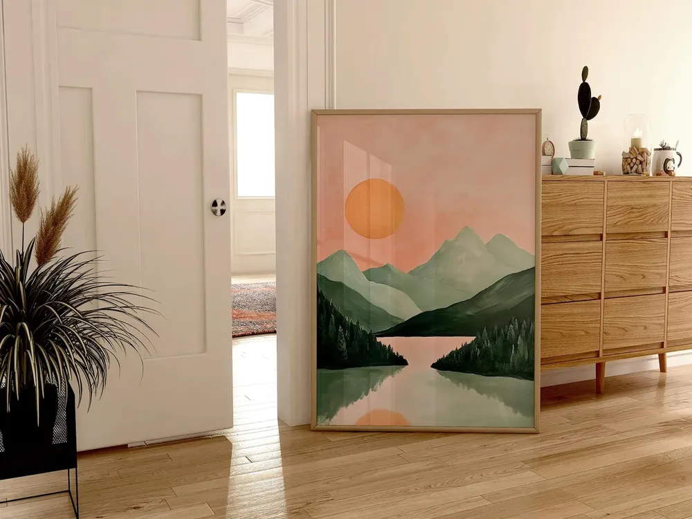 Abstract Mid-Century Sun And Mountains Art Print - Image 2