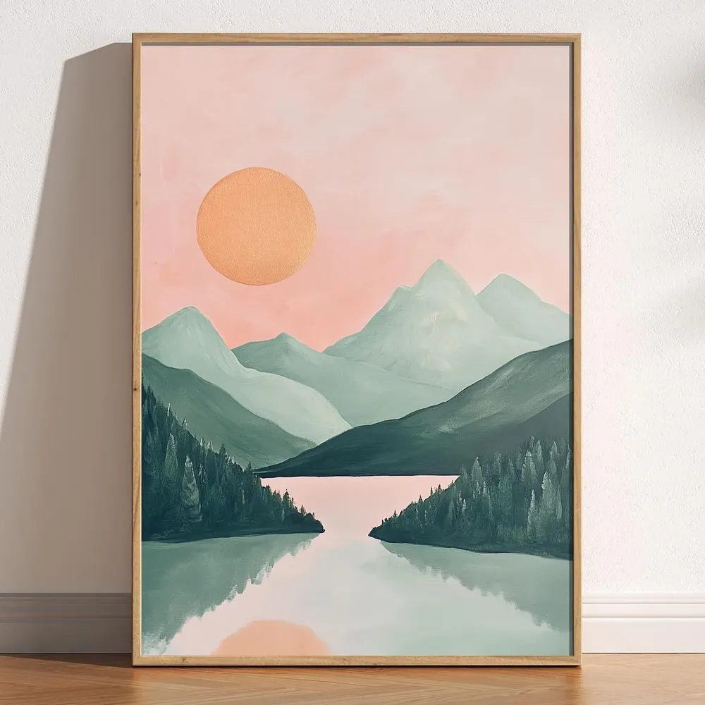 Abstract Mid-Century Sun And Mountains Art Print