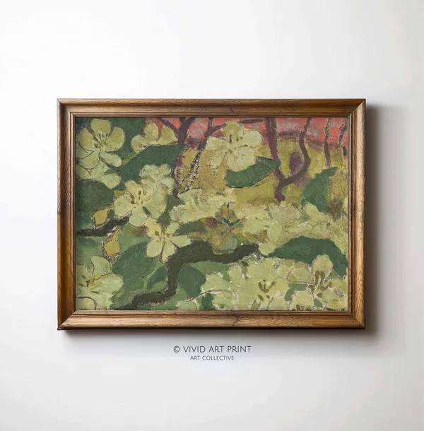Vintage Floral Blossoms Art Print, Cottage Core