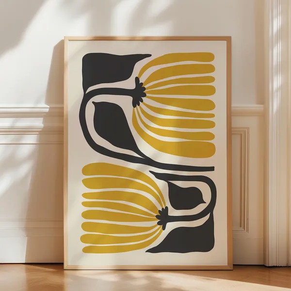 Mustard Yellow Flower Abstract Botanical Art Print