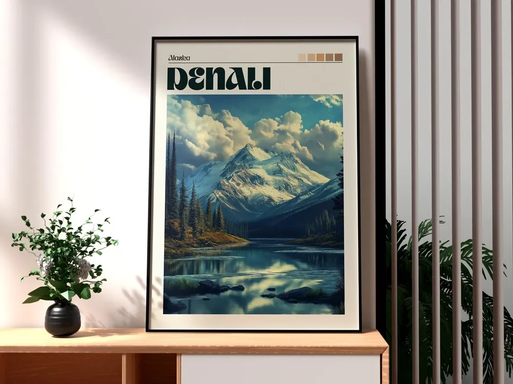 Denali National Park Travel Poster, Mountain Landscape
