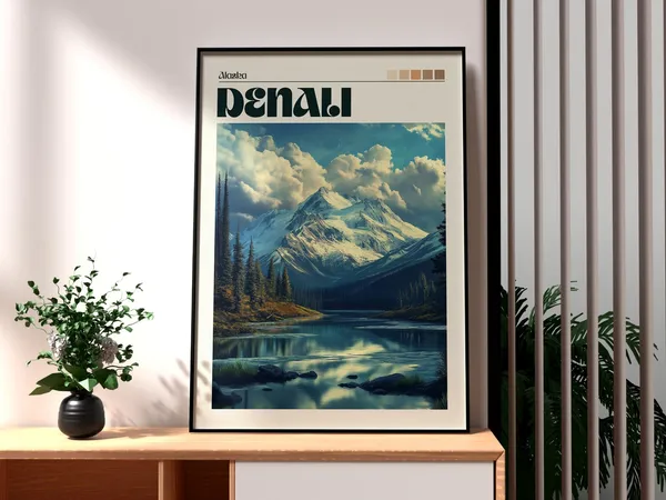 Denali National Park Travel Poster, Mountain Landscape
