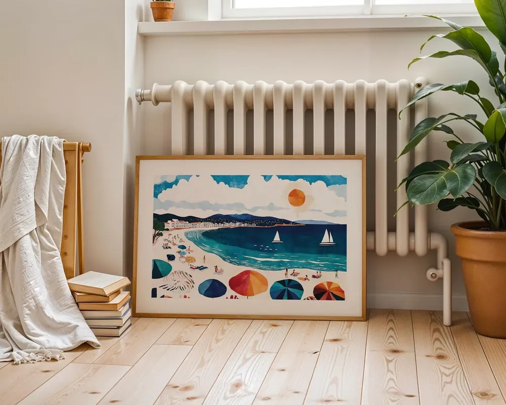 Mediterranean Beach Scene Vintage Travel Poster - Image 2