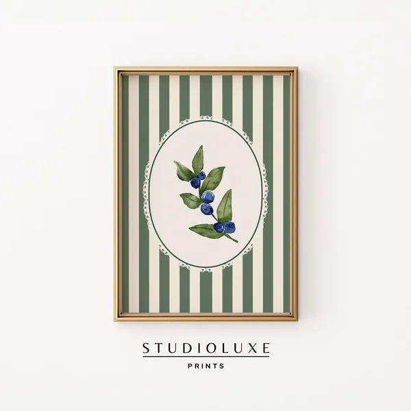 Vintage Blueberry Print, Grandmillennial Kitchen Art